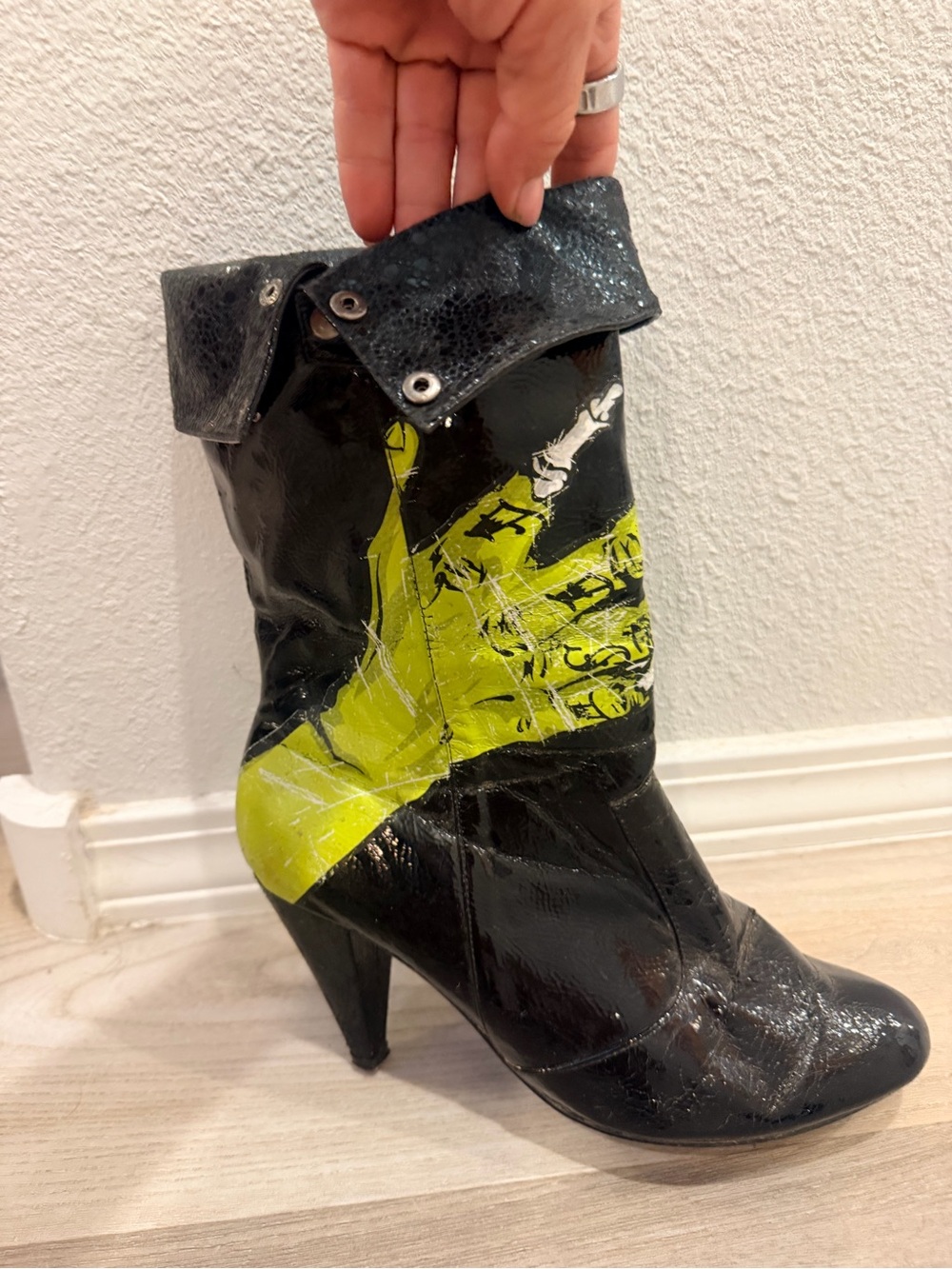 Iron fist Halloween Black High-Heel Ankle Boot with Lime Graphic Accent